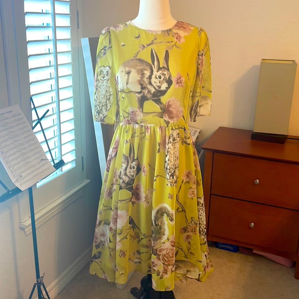Runway Inspired Silk Chiffon Forest Creatures Dress